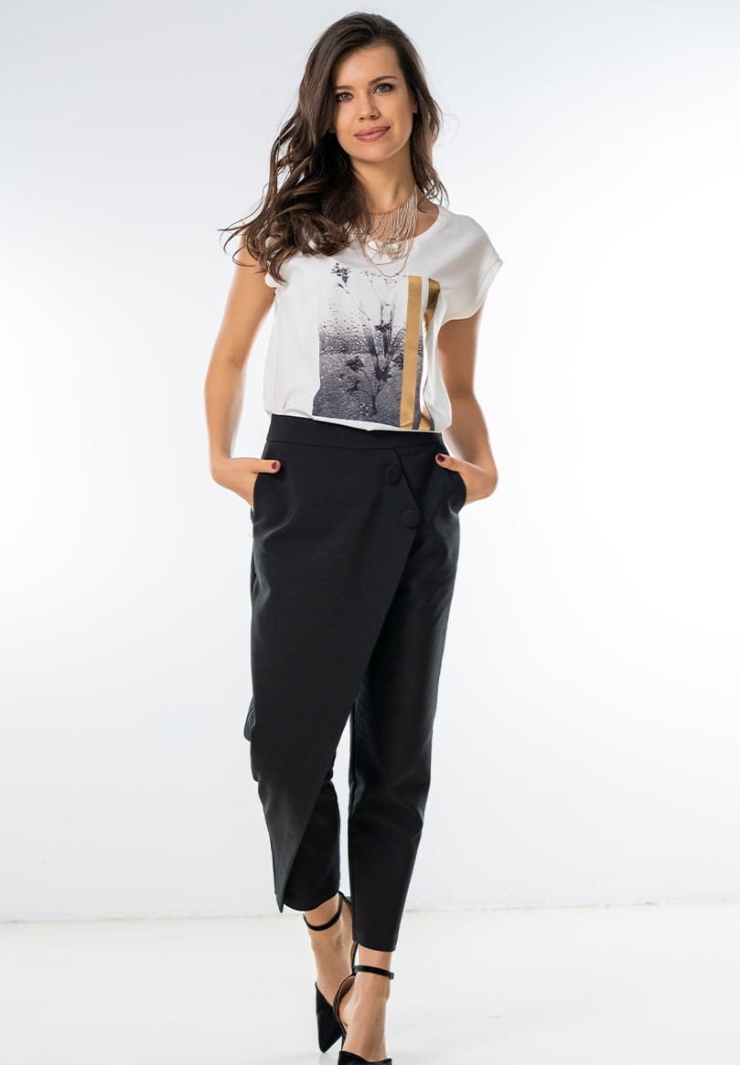 Pantaloni conici din tercot elastic