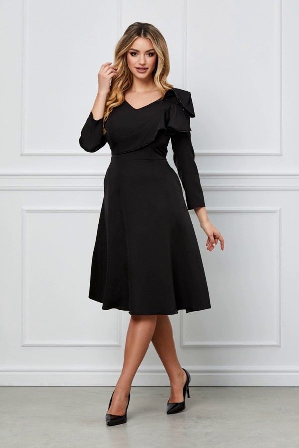 Rochie midi cu volane pe umar