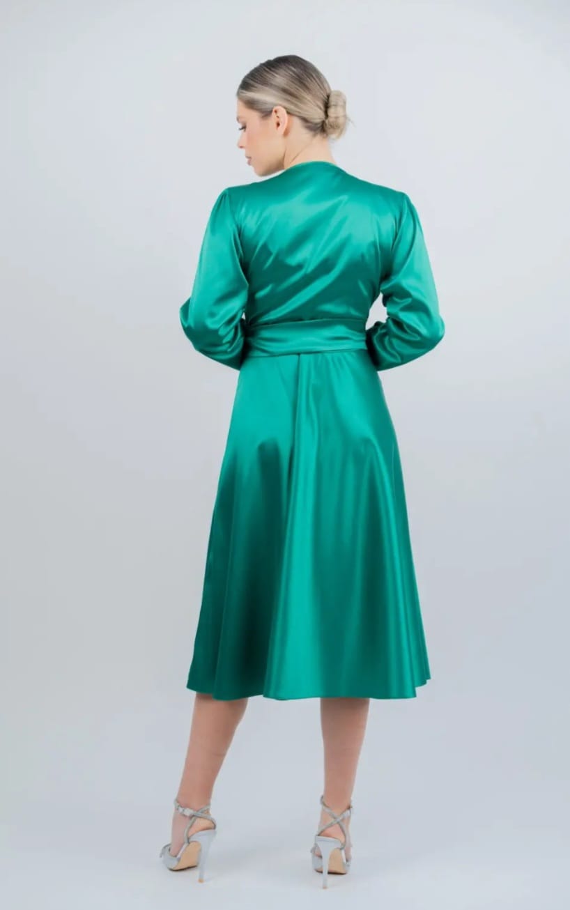 Rochie midi din satin verde