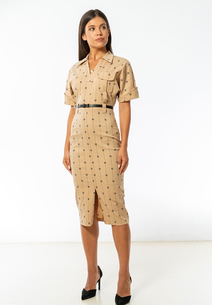 Rochie midi din gabardin elastic