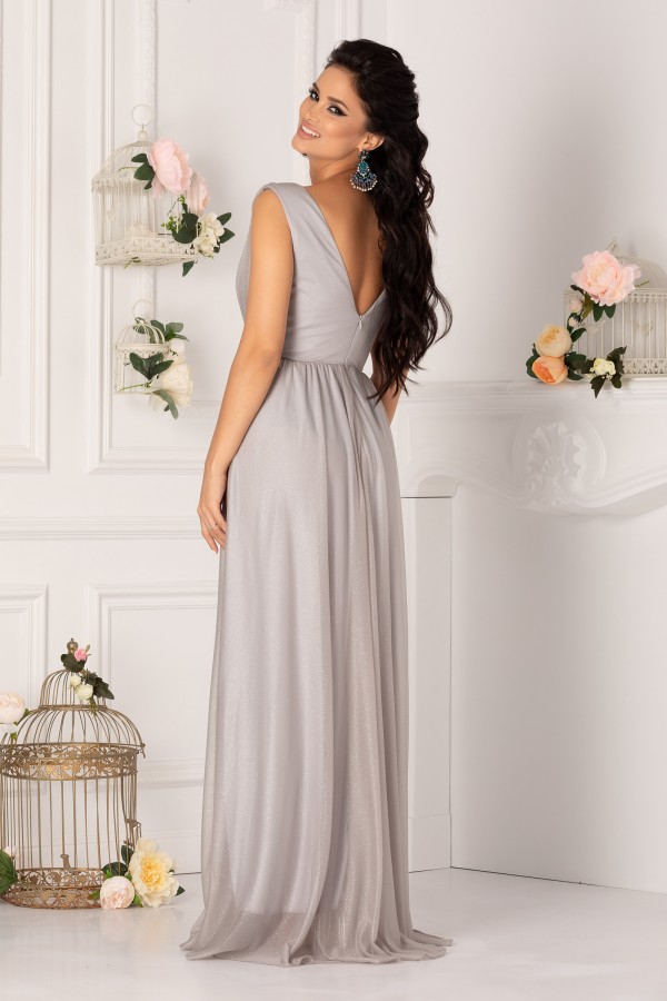 Rochie eleganta lunga din tull cu sclipici discret