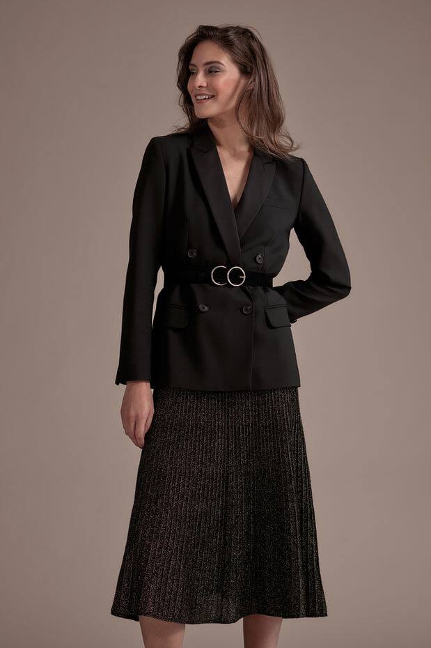 Fusta midi tricotata cu lurex auriu