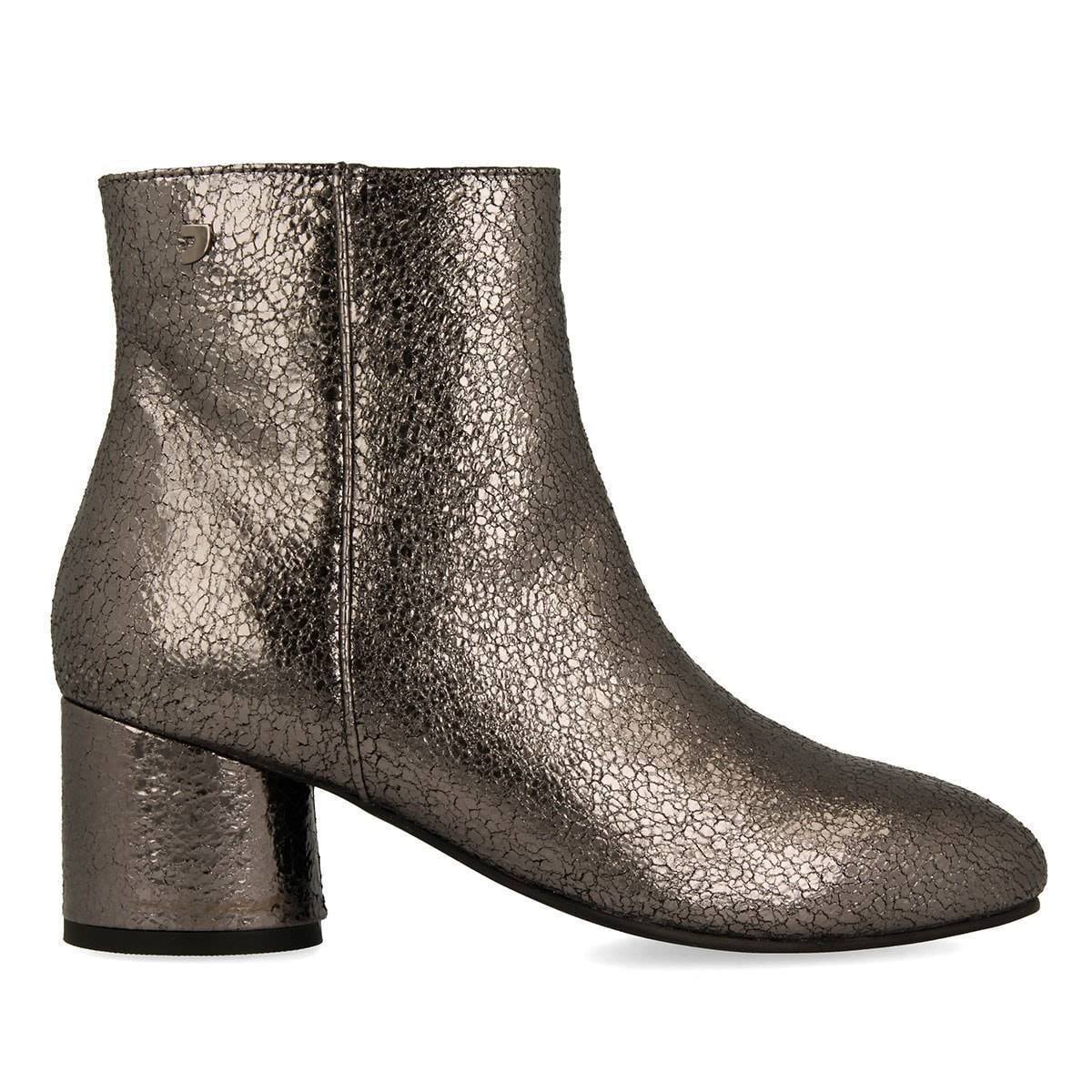 Botine confortabile din piele naturala gri metalizat