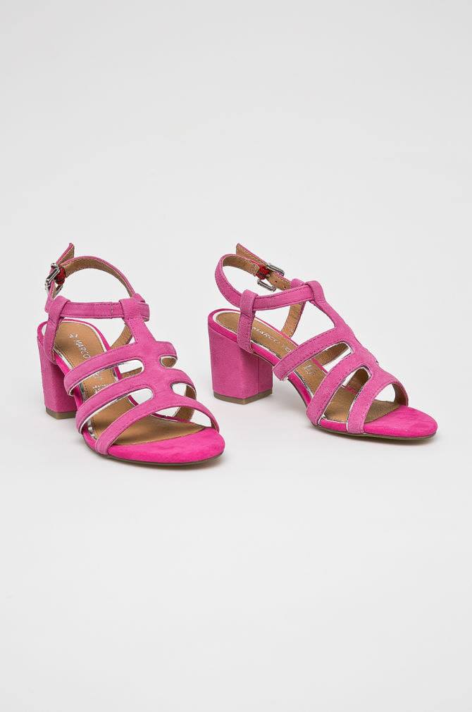 Sandale cu toc din piele naturala intoarsa