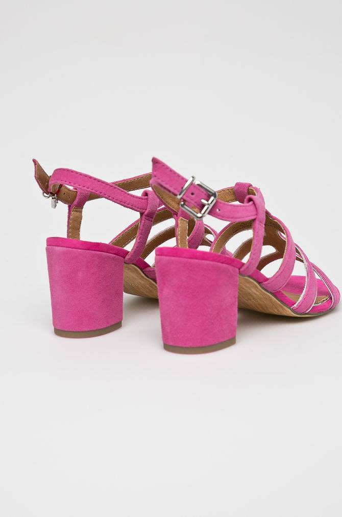 Sandale cu toc din piele naturala intoarsa