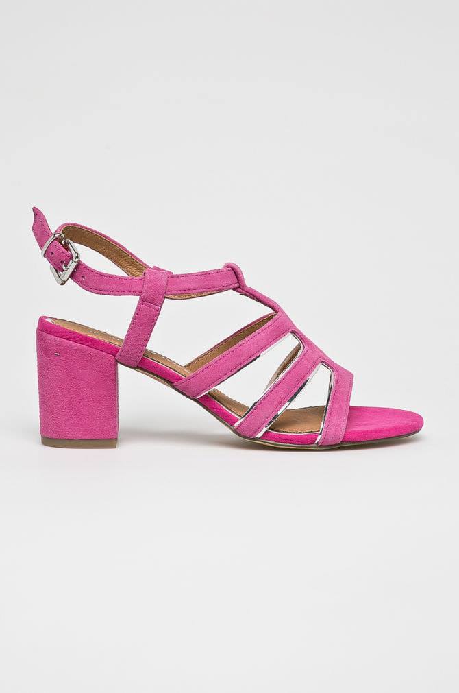 Sandale cu toc din piele naturala intoarsa