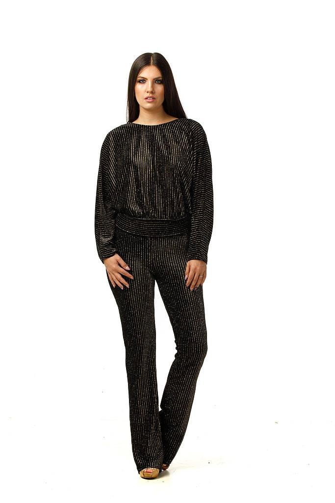 Pantaloni din catifea cu insertii metalice aurii