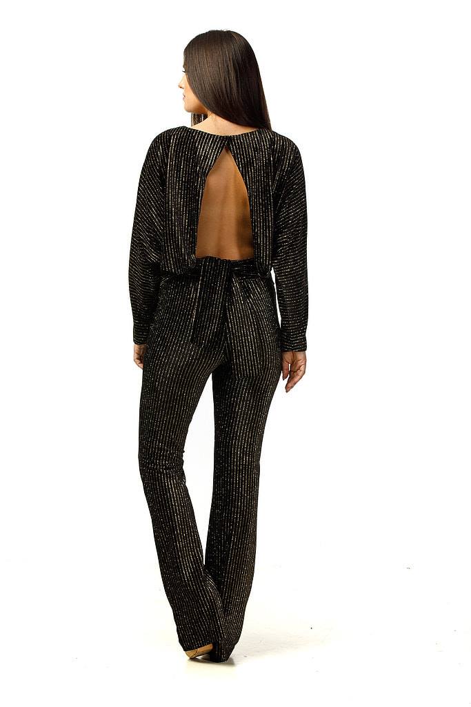 Pantaloni din catifea cu insertii metalice aurii