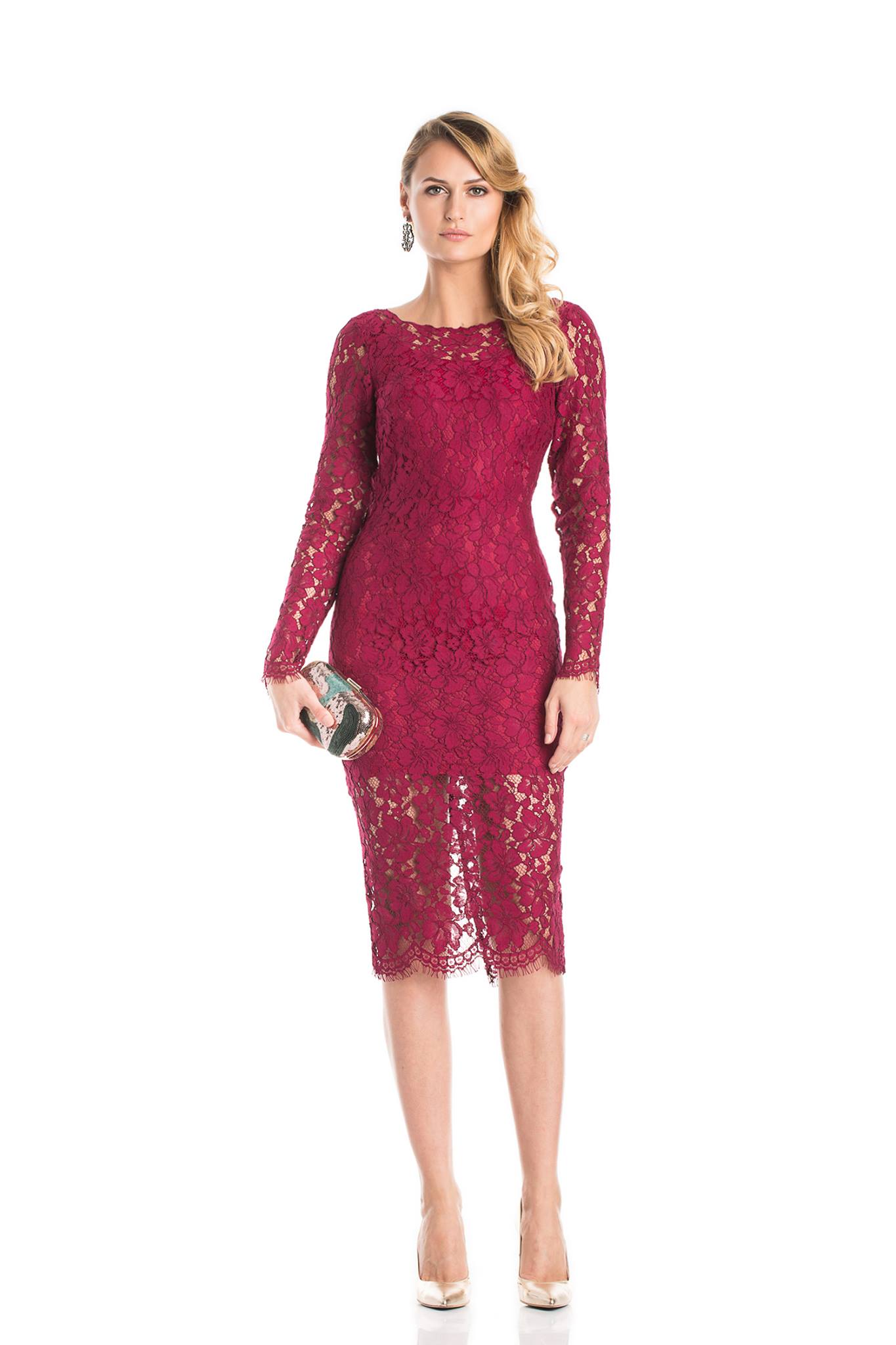Rochie eleganta din dantela burgundy