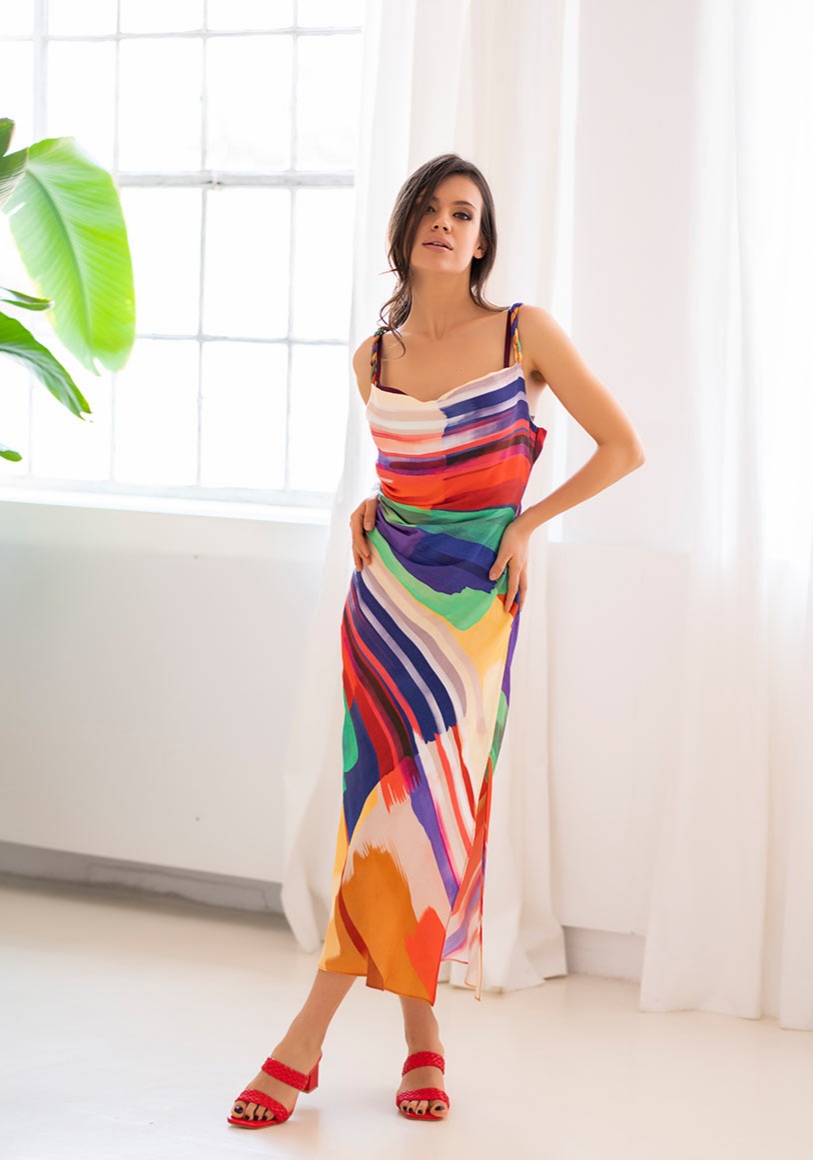 Rochie din satin imprimat