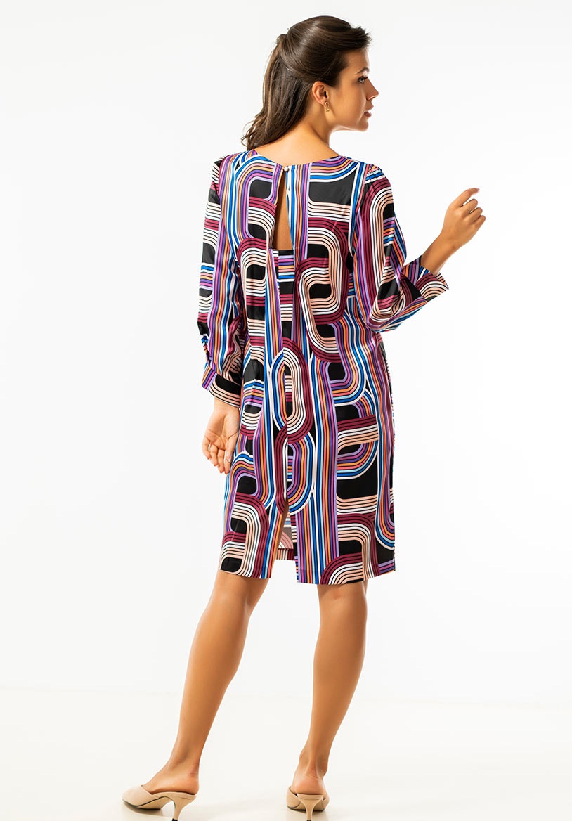 Rochie multicolora din satin dens imprimat