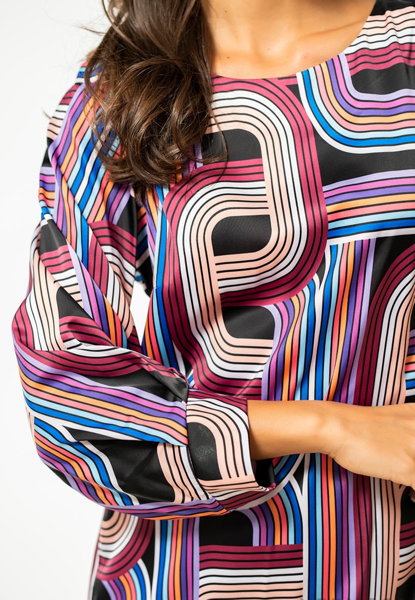 Rochie multicolora din satin dens imprimat