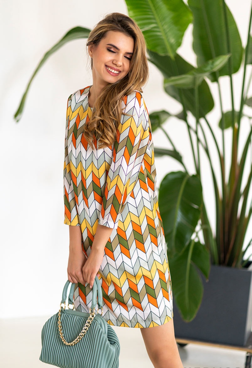 Rochie din satin imprimat in croiala tip A