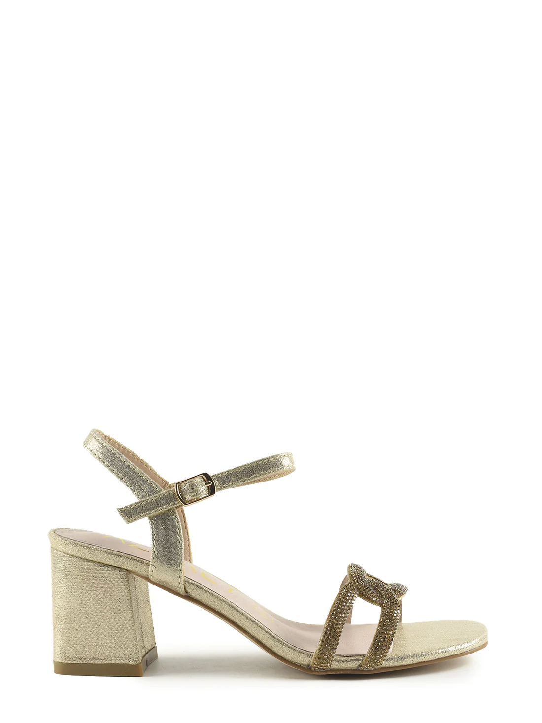 Sandale aurii cu strasuri in partea superioara