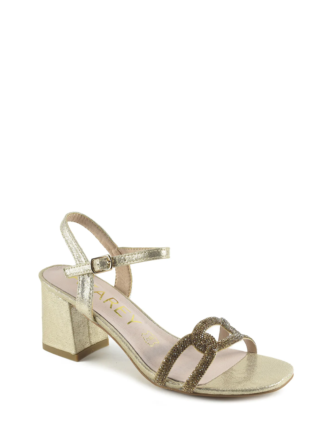 Sandale aurii cu strasuri in partea superioara